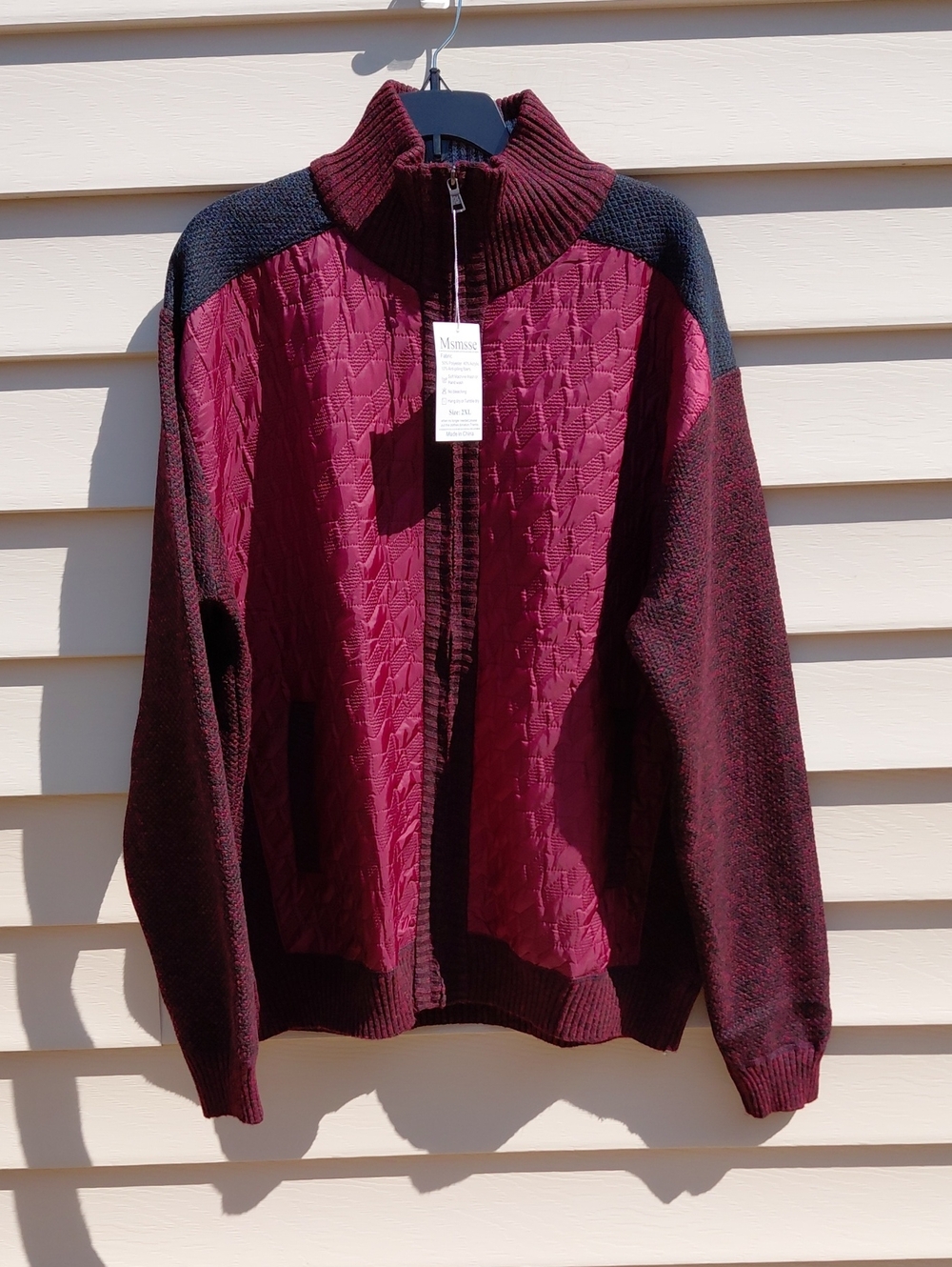 MSMSSE Men's Burgundy Full-Zip Fleece Lined  Sweater Jacket Size 2XL